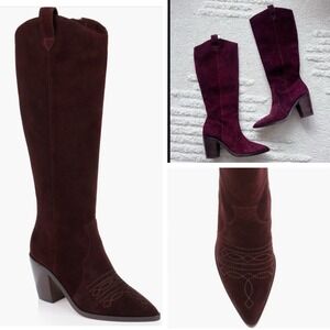 L'agance Adelle II 80MM Pointed Toe Knee High Western Boots Red Suede US 7